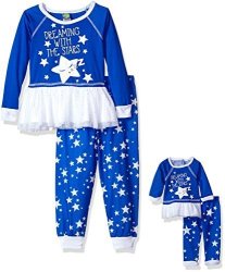 Dollie & Me Little Girls' 3 Piece Tutu Sleep Set With Matching 18 Inch Doll Outfit Blue white Stars 5
