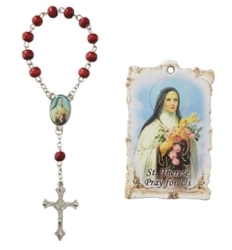 Catholic - St Therese - One Decade Rose Scented Rosary With MINI Gilded Wall Plaque