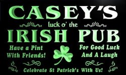 QV1479-G Casey's Luck O' The Irish Pub St. Patrick's Shamrock Neon Sign