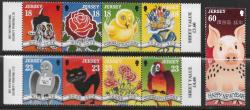 Jersey 1995 Mnh Greeting Stamps Cat Dog Parrot Birds Flowers Pig