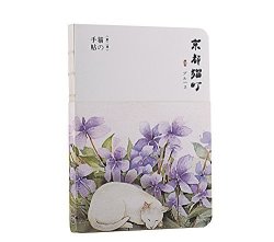 Lukes Gift 7.2X5.2-INCH Mousrs Japanese Culture Style Journals Notebook With Antique Binding And Hand Painted Cover - Cat Street Of Kyoto Hibiscus