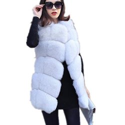 Women Faux Fur Vest Coat Luxury Fox Fur Coat Jackets Winter Warm Fur Vest 2XL White