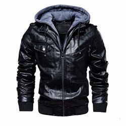 OMINA Mens Fleece Wash Leather Jacket Hoodie Winter Thicked Warm Casual Zipper Coat
