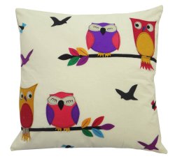 Indian Pillow Owl Patchwork Sofa Cushion Covers White Pillow Case Throw 24x24 Inches