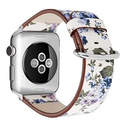Wafeel Bracelet For Apple Watch National Black White Floral Printed Leather Watch Band 38MM 42MM Strap For Apple Watch Flower Design Wrist Watch Band