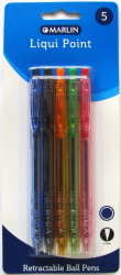 Liqui Point Retractable Ballpoint Pens - Blue Ink Blister Of 5