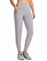 Crz Yoga Women's Double Layer Jogger Sweatpants With Zipper Pockets Warm Stretchy Comfy Lounge Pants Elastic Waist Dark Chrome Small