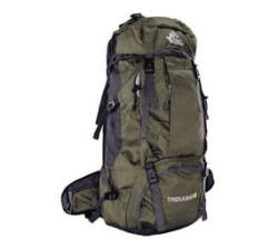 60L Water Resistant Camping Backpack With Rain Cover - Khaki