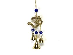 Figo Inc Hindu Brass Om Symbol With Beads And 3 Bell Wind Chime 9 " Long