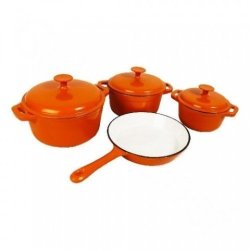 7pcs Cast Iron Cookware Set Orange