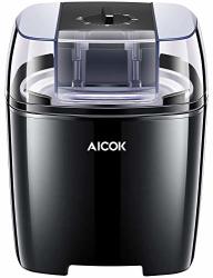 Aicok Ice Cream Maker Frozen Yogurt And Sorbet Machine Bpa Free With Timer Function Easy Homemade Ice Cream With Instruction Book 1.6 Quart Black