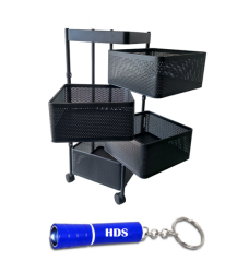 Multipurpose 4 Layer Square Revolving Basket Shelf - Black With Hds Torch