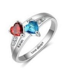 N270 - CRI101781 - 925 Sterling Silver Personalized Couples Names & Birthstones Ring Size 5-12