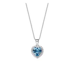 925 Sterling Silver Birthstone Heart Necklace Embellished With Swarovski Crystals - March