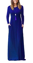 Dearcase Women's Round Neck Long Sleeves A-line Casual Dress With Pocket Dark Blue Small