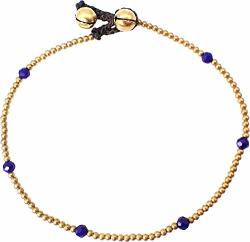 Bijoux De Ja Handmade Brass Bead Bell Crystal Adjustable Anklet Bracelet 10 + 0.50 Inches Dark Blue Faceted Crystal