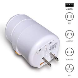 Twist All-in-one One Piece Design Ultra-portable 4A 4-PORT USB Charger Universal Travel Adapter With Twist-to-change Worldwide Uk us au eu Plugs White