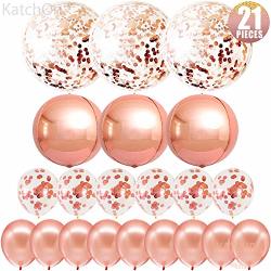 Giant Rose Gold Orbz And Confetti Balloons - 36 Inch And 12 Inch Rose Gold Confetii Balloons 22 Inchs Round Orbz Balloons