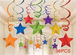 Aimtohome Rainbow Party Star Swirl Decorations Rainbow Foil Ceiling Hanging  Swirl Decorations With Star Whirls Decorations For Party Pack Of 36