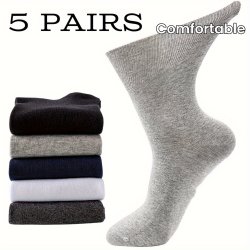 5 Pairs Diabetic Socks For Men And Women Comfort Stretch Knit Fabric Crew Socks Unisex Breathable Polyester Cotton Spandex Blend Ideal Gift For Seniors