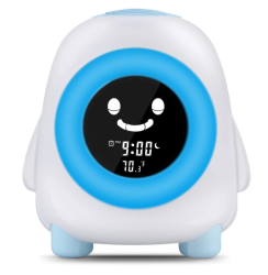 Child Sleep Training Digital Alarm Clock With 5 Color Night Light Penguin