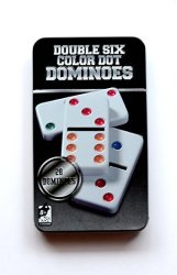 Dominoes Premium Set Of 28 Double Six Color Dot Dominoes Set With Metal Tin Case