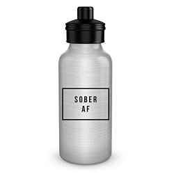 Sobriety Gifts For Women - Sobriety Gifts For Men - Sober Af Silver Aluminum Water Bottle Bpa Free With Lid
