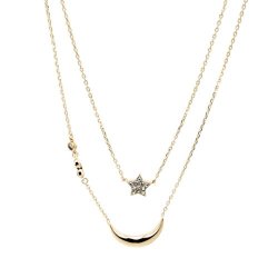 Double Layer Silver Or Gold Plated Star Moon Necklace