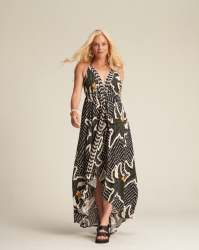 Palm Print Holiday Dress - 16 XX-LARGE Black Pure Viscose