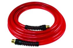 Coilhose Pneumatics PFE60254TR Flexeel Reinforced Polyurethane Air Hose 3 8" Id 25' Length With 2 1 4" Mpt Reusable Strain Relief Fittings Transparent Red Polyurethane
