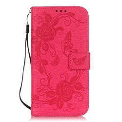 Samsung Galaxy S7 Edge Case Unextati Wallet Case For Samsung Galaxy S7 Edge Pu Leather Case With Wrist Strap Card-slot Kickstand Magnet Clip 2 Hot Pink