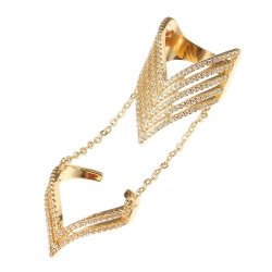 24K Gold Plated Punk Arrow Shape Chain Linked Two Rings Statement Sparkling Zir