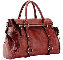 MDR Company Visnow Genuine Cow Leather Women's Zipper Satchel Handbag YZ05 06BOW Bright Red