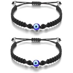Adjustable Evil Eye Protection Bracelet Lucky Amulet - Set Of 2 - Black