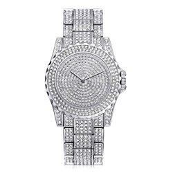 Sunbona Women Fashion Luxury Elegant Stainless Steel Full Crystal Bracelet Quartz Wrist Watches Ladies Dress Watches Jewery Gift Silver