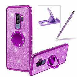 Purple Glitter Case For Samsung Galaxy S9 Soft Rubber Cover For Samsung Galaxy S9 Herzzer Luxury 2 In 1 Crystal Bling Diamond Plating Frame