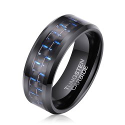 Men's Blue & Black Fiber Black Tungsten Ring OY-R-154 - 15