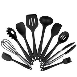 Silicone Kitchen Utensils Set Non-stick Heat Resistant Cooking Tools By Dream Loom 10 Pieces Black