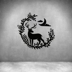 Deer And Moon In Wreath - Matt Silver L 600 X H 580MM