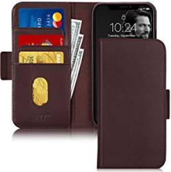 FYY Iphone 11 Pro Case Cowhide Genuine Leather Rfid Blocking Flip Wallet Phone Case Cover Wi Brown