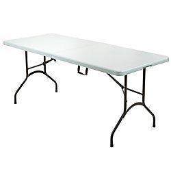 Realspace R Molded Plastic Top Folding Table 6FT. Wide Fold In Half 29" H X 72" W X 30" D Platinum