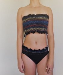 Shirred Stripe Print Bandeau Bikini Set
