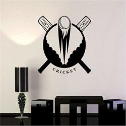 Twjydp Wall Sticker Wallstickers Fashion Sports Vinyl Decal Cricket Bat Ball Cricketer Wall Art Stickers Mural For Kids Room Finished Size 23X23IN 59X59CM