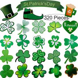 Zhanmai 320 Pieces 40 Styles St. Patrick's Day Shamrock Stickers Label Shamrock Cutouts Green Shamrock Decals For Party Supplies Festival Decoration