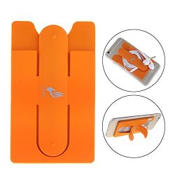 2-IN-1 Silicone Adhesive Pu Stick-on Wallet Credit Card Id Holder For All Smart Phone Iphone Orange
