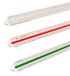 Aluminum Triangular Architect Scale Us Standard Imperial Scale 12" With Protective Ends And Color Coded Grooves - 6 Dimensions