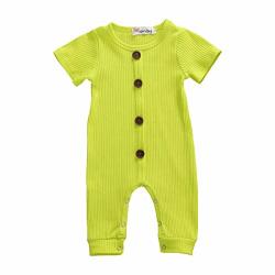 Zamons Toddler Baby Boy Girl Cotton Linen Romper Short Sleeve Bodysuit Solid One-piece Jumpsuit Summer Outfit Fluorescent Green 12-18 Months
