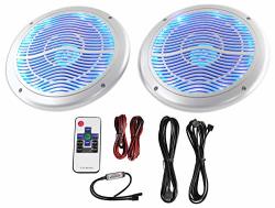 Rockville RMC65LS 6.5 Inch 600W 2-WAY Silver Marine Speakers multi Color Led+remote