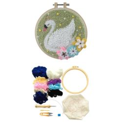 Swan Punch Needle Embroidery Wool Art Diy Craft Kit Tapestry