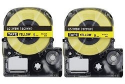 2PK Onirii Compatible Epson Labelworks Label Tape Cartridge LW-300 LW-400 LW-500 LW-600 LC-3YBW9 LK-3YBW Black On Yellow Label Maker Tape Refill Cartridge 9MMX26.2FT